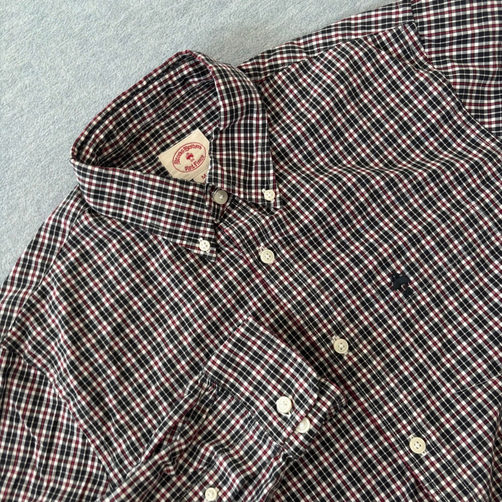 Brooks Brothers Red Fleece Mens Medium Red Black White Plaid Button Down Shirt
